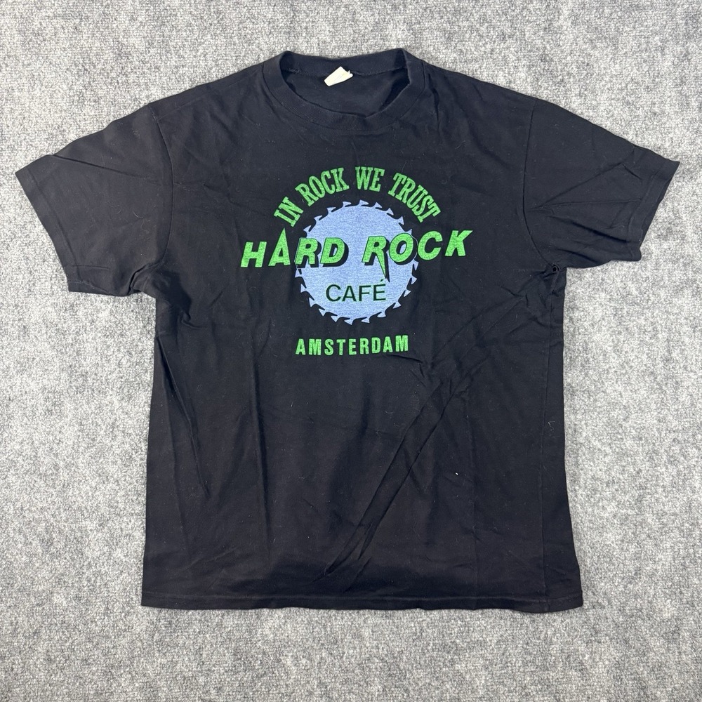 VTG Hard Rock Cafe Amsterdam Men's T-Shirt black Size Large In Rock We Trust